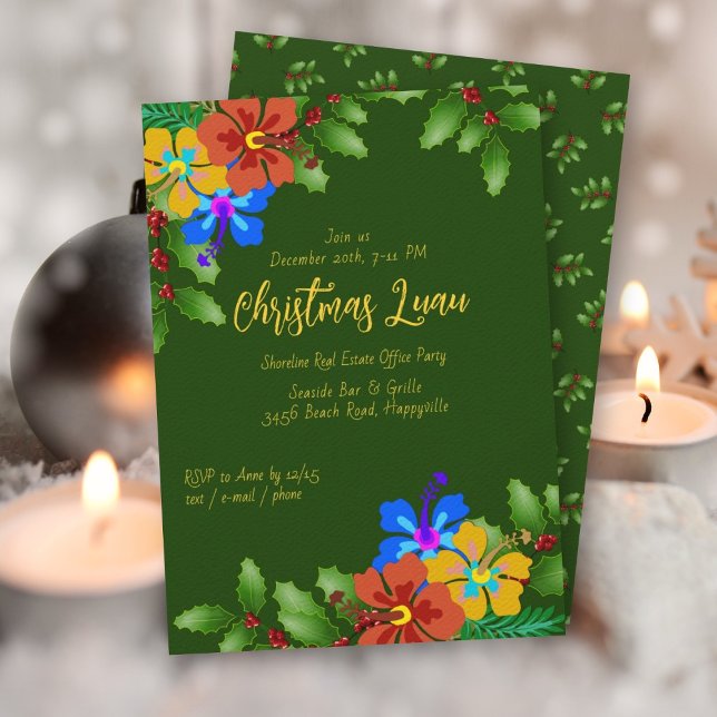 Hibiscus n Holly Christmas Office Party Invitation (Creator Uploaded)