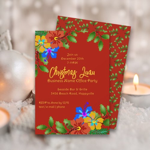 Hibiscus n Holly Christmas Office Party Invitation