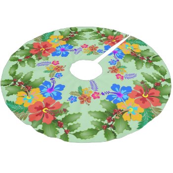 Hibiscus N Holly Tropical Design Brushed Polyester Brushed Polyester Tree Skirt by holiday_store at Zazzle