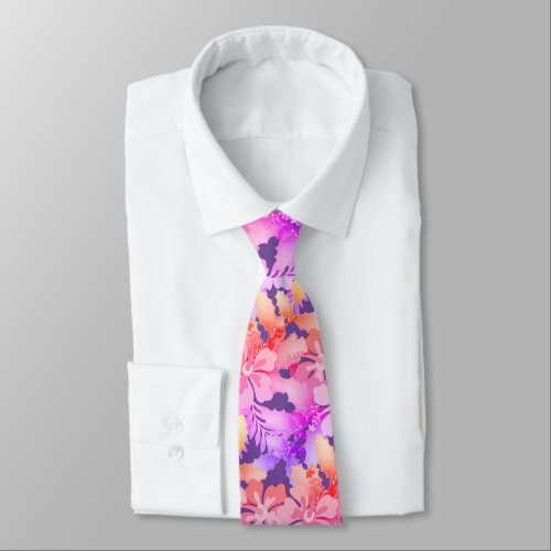 Hibiscus n Holly Unisex Holiday Hawaiian Flowers Neck Tie