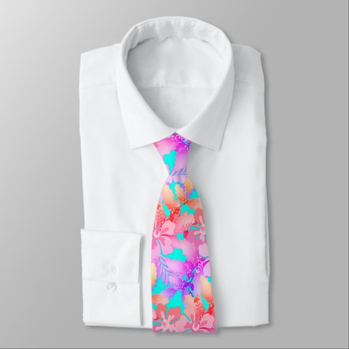 Hibiscus n Holly Unisex Holiday Hawaiian Flowers Neck Tie