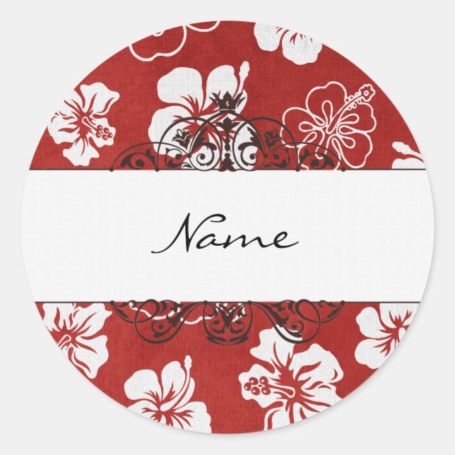 Hibiscus name here classic round sticker (Front)