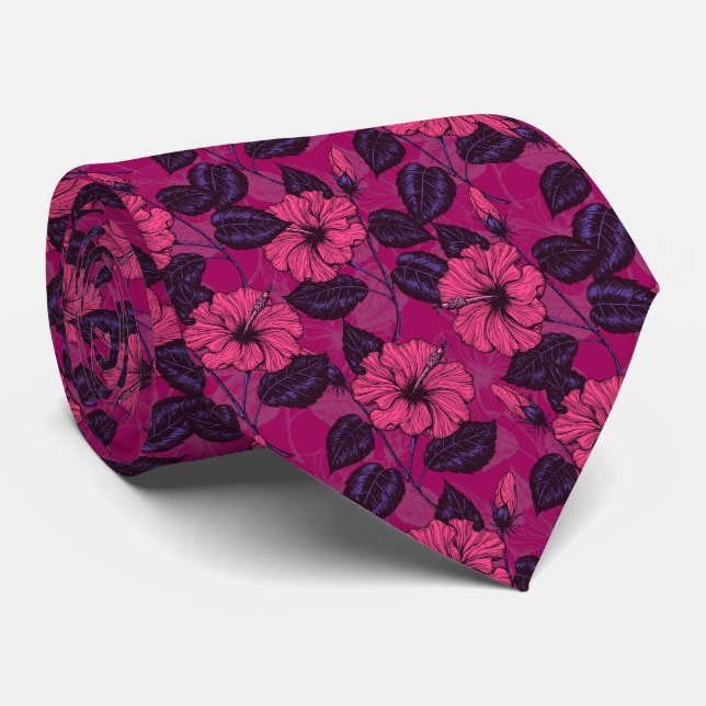 Hibiscus night neck tie (Rolled)