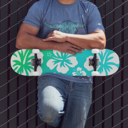 Hibiscus On Blue Green Skateboard Deck