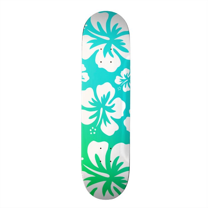 Hibiscus on Blue Green Skateboard Deck