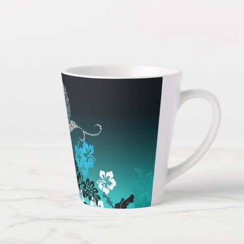 Hibiscus on Turquoise with Hummingbird Latte Mug