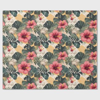 Hibiscus Palm Coconut Gift Wrap Paper