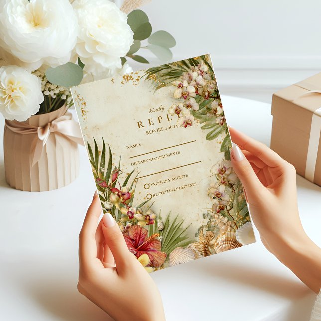 Hibiscus Palm Destination Wedding RSVP Card (Creator Uploaded)