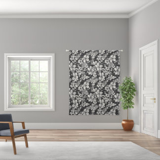 Hibiscus Pareau Distressed Hawaiian Black Sheer Curtains