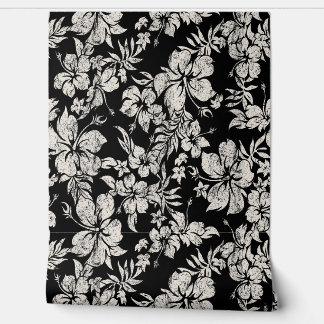 Hibiscus Pareau Distressed Hawaiian - Black Wallpaper