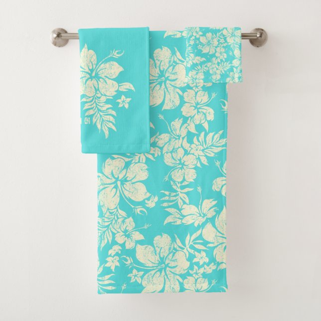 Hibiscus Pareau Distressed Hawaiian Coordinates Bath Towel Set (Insitu)