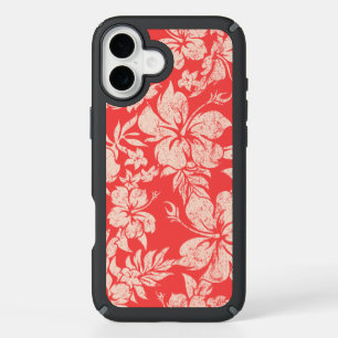 Hibiscus Pareau Distressed Hawaiian Coral iPhone 16 Plus Case