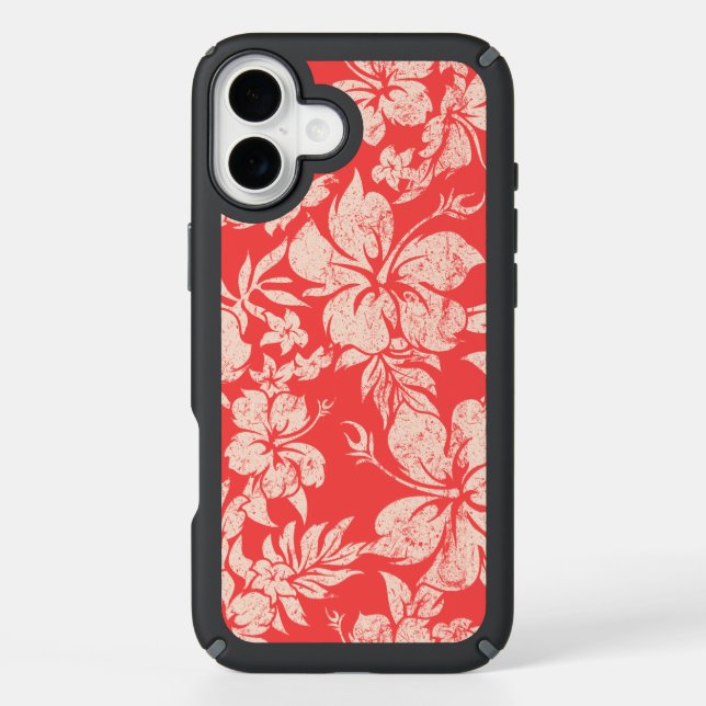 Hibiscus Pareau Distressed Hawaiian Coral Speck iPhone Case (Front)