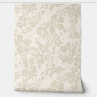 Hibiscus Pareau Distressed Hawaiian - Cream Wallpaper