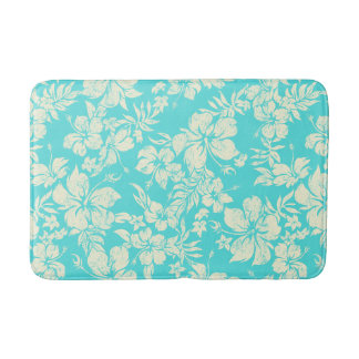 Hibiscus Pareau Distressed Hawaiian Floral- Aqua Bathroom Mat