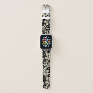 Hibiscus Pareau Distressed Hawaiian Floral- Black Apple Watch Band