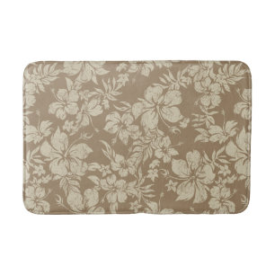 Hibiscus Pareau Distressed Hawaiian Floral- Cocoa Bathroom Mat