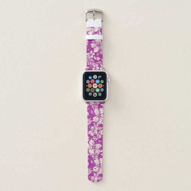 Hibiscus Pareau Distressed Hawaiian Floral- Orchid Apple Watch Band (Front)