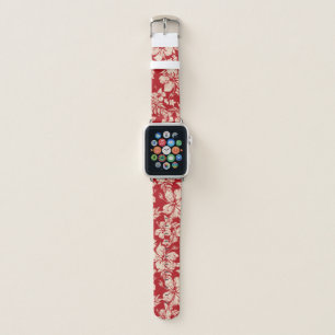 Hibiscus Pareau Distressed Hawaiian Floral- Red Apple Watch Band