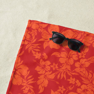 Hibiscus Pareau Distressed Hawaiian Floral- Red Beach Towel