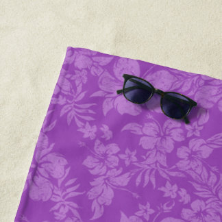 Hibiscus Pareau Distressed Hawaiian Floral- Violet Beach Towel