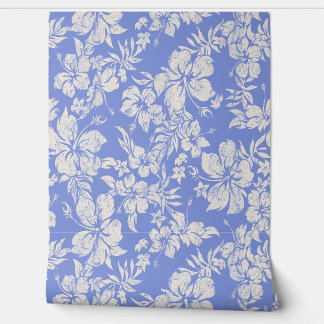 Hibiscus Pareau Distressed Hawaiian - Periwinkle Wallpaper