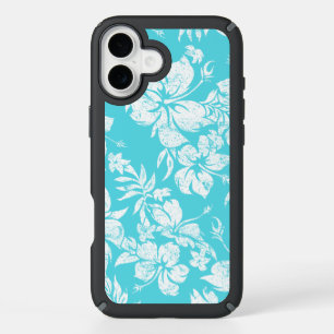 Hibiscus Pareau Distressed Hawaiian Turq iPhone 16 Plus Case