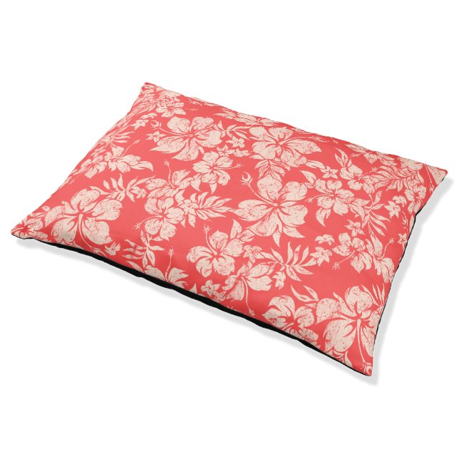 Hibiscus Pareau Hawaiian Floral Aloha Shirt Print Pet Bed (Angled)