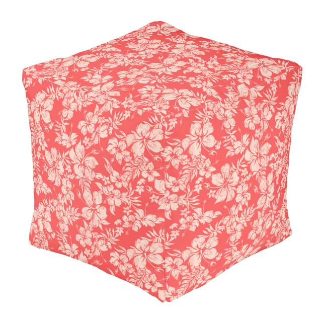 Hibiscus Pareau Hawaiian Floral Aloha Shirt Print Pouf (Angled Front)