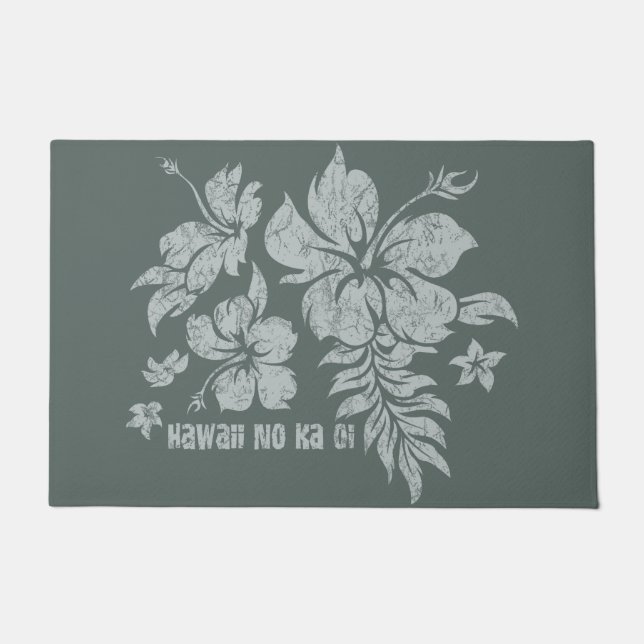 Hibiscus Pareau Hawaiian Floral Gray Doormat (Front)