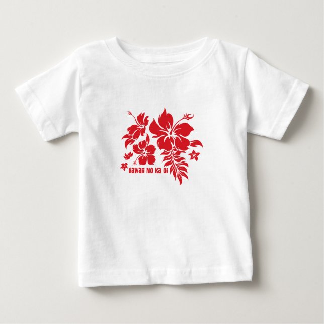 Hibiscus Pareau Hawaiian Floral in Red Baby T-Shirt (Front)