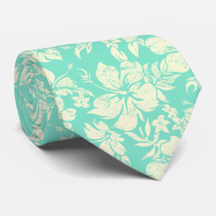 Hibiscus Pareau Hawaiian Floral Mint Green Neck Tie