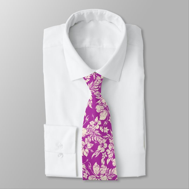 Hibiscus Pareau Hawaiian Floral Radiant Orchid Tie (Tied)