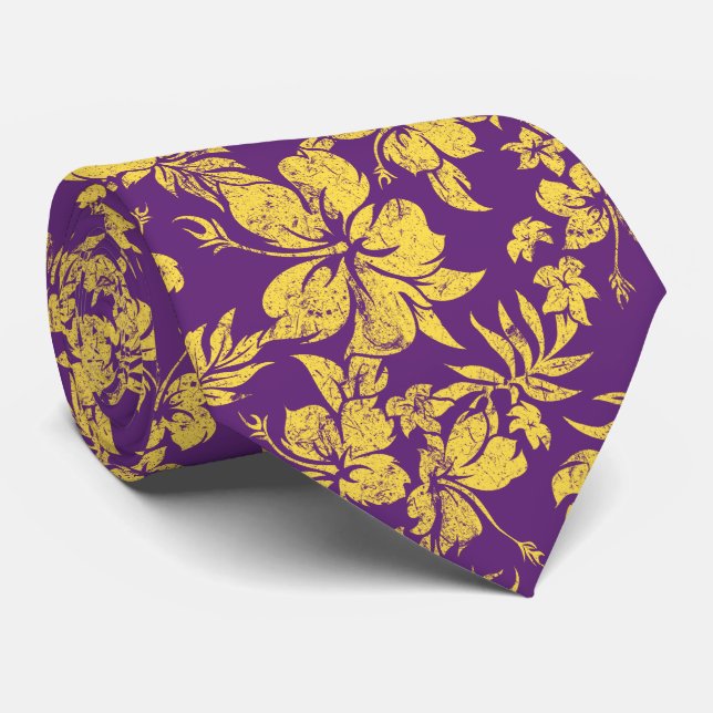 Hibiscus Pareau Hawaiian Floral Two-sided Printed Tie (Rolled)
