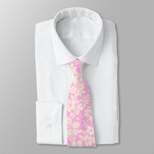 Hibiscus Pareau Hawaiian Floral Two-sided Printed Tie (Tied)