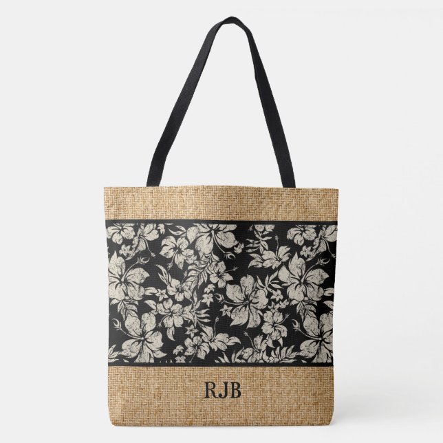 Hibiscus Pareau Hawaiian Monogram Beach Bag (Front)
