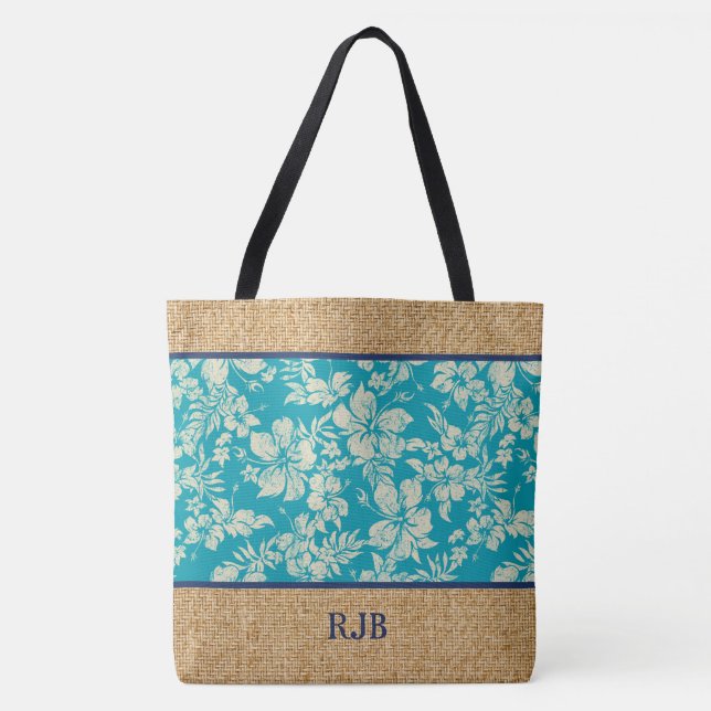 Hibiscus Pareau Hawaiian Monogram Beach Bag (Front)