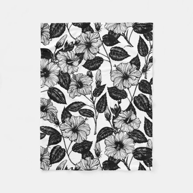 Hibiscus pattern fleece blanket (Front)