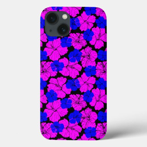 Hibiscus pattern _ magenta  blue iPhone 13 case