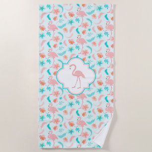 Hibiscus Pattern Pink Flamingo Beach Towel