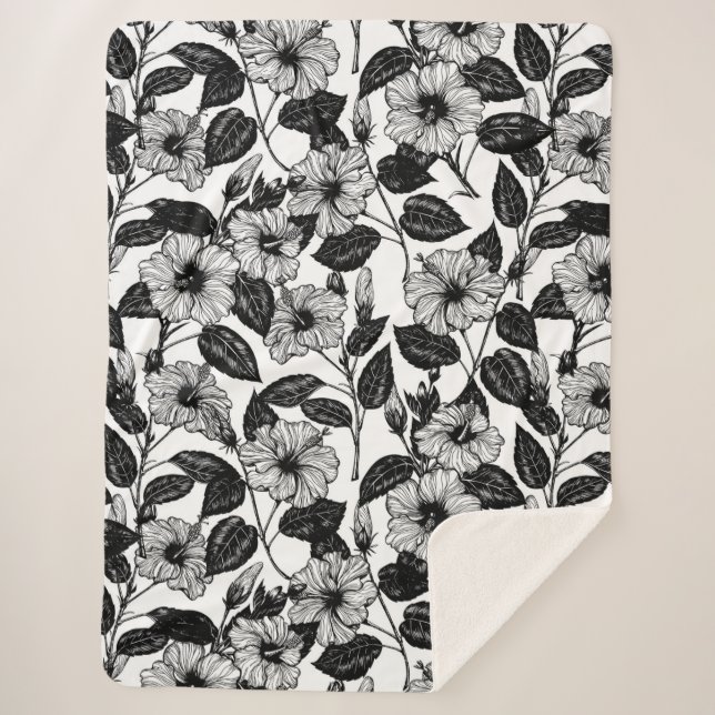 Hibiscus pattern sherpa blanket (Front)