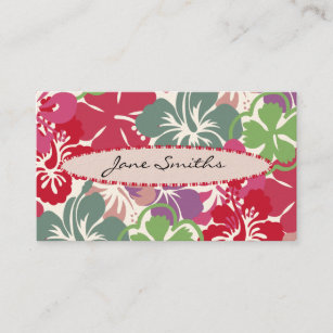 Hibiscus Pattern with Surfboard Business Card