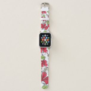 hibiscus pattern with tropical leaves and flowers apple watch band