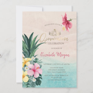Hibiscus Pineapple Summer Quinceañera Invitation