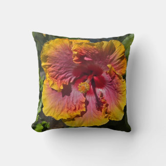 Hibiscus Pink and Orange Throw Pillow