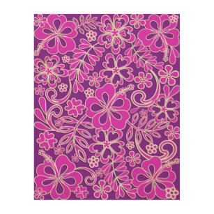 Hibiscus Pink and Purple Pattern Wood Wall Art