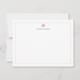 Hibiscus Pink Border Personalized Stationery Note Card