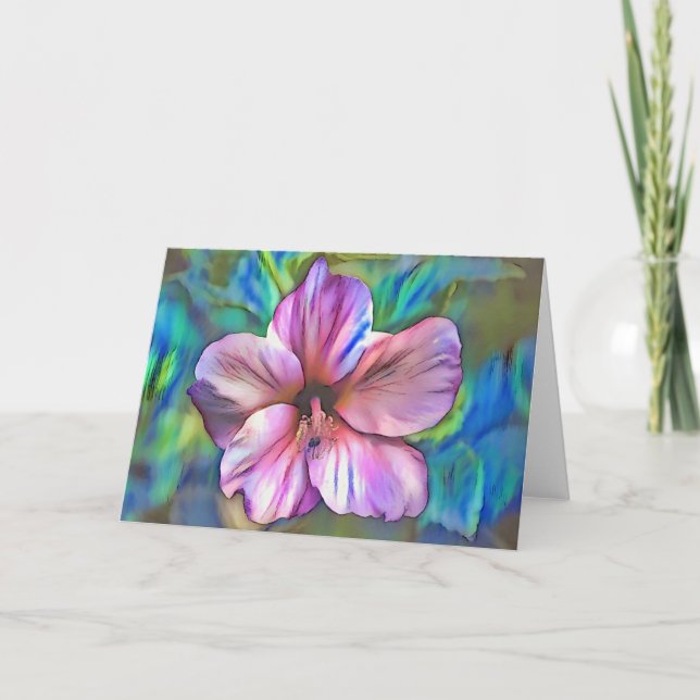 Hibiscus Pink Dream Flower Art Note Card (Front)