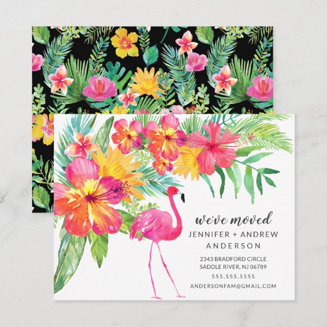 Hibiscus Pink Flamingo Moving Announcement (Front/Back)