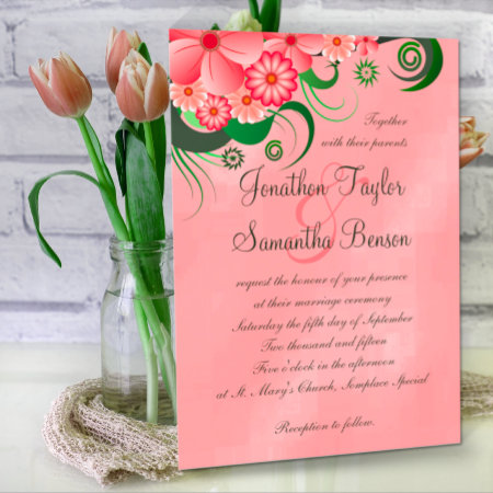 Hibiscus Pink Floral 5" X 7" Wedding Invitations